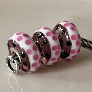 TROLLBEADS White Pink & Black Polka Dots Unique LAA 925S NEW! $ per bead